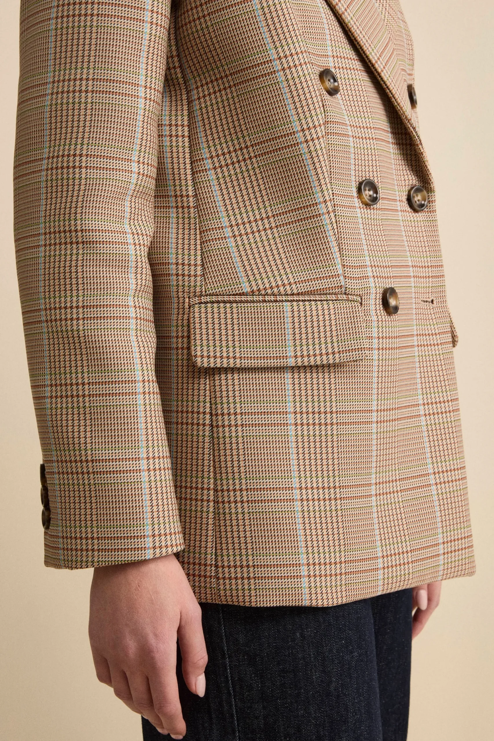 Giacca Check Doppiopetto in Misto Cotone - CAMMELLO QUADRI