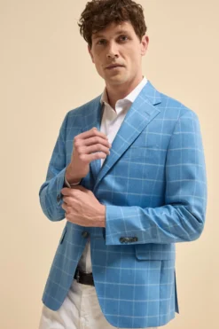 Giacca Check Monopetto in Seta e Cashmere - AZZURRO QUADRI