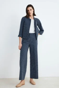 Giacca donna gessata - RIGATO BLU/BEIGE