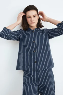 Giacca donna gessata - RIGATO BLU/BEIGE