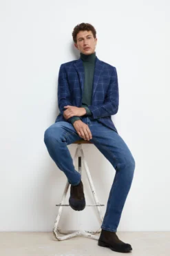 Giacca Elegante in Lana - BLU QUADRI