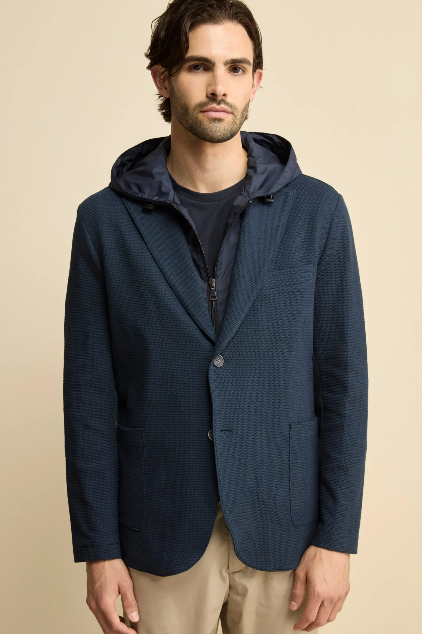 Giacca in Cotone con Pettorina e Cappuccio - BLU