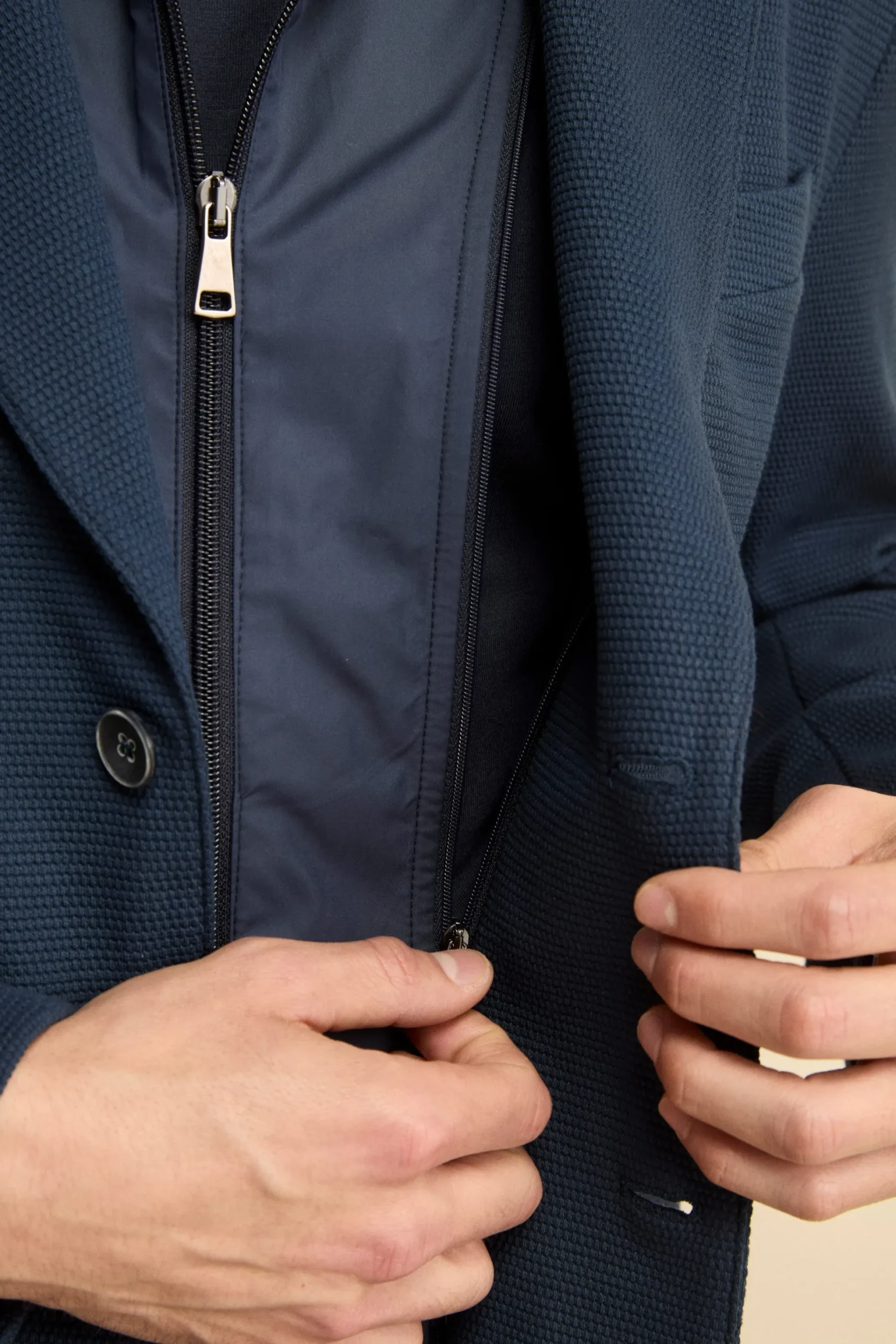 Giacca in Cotone con Pettorina e Cappuccio - BLU