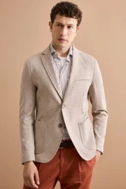 Giacca Monopetto Slim Fit con Revers Classico - NATURALE