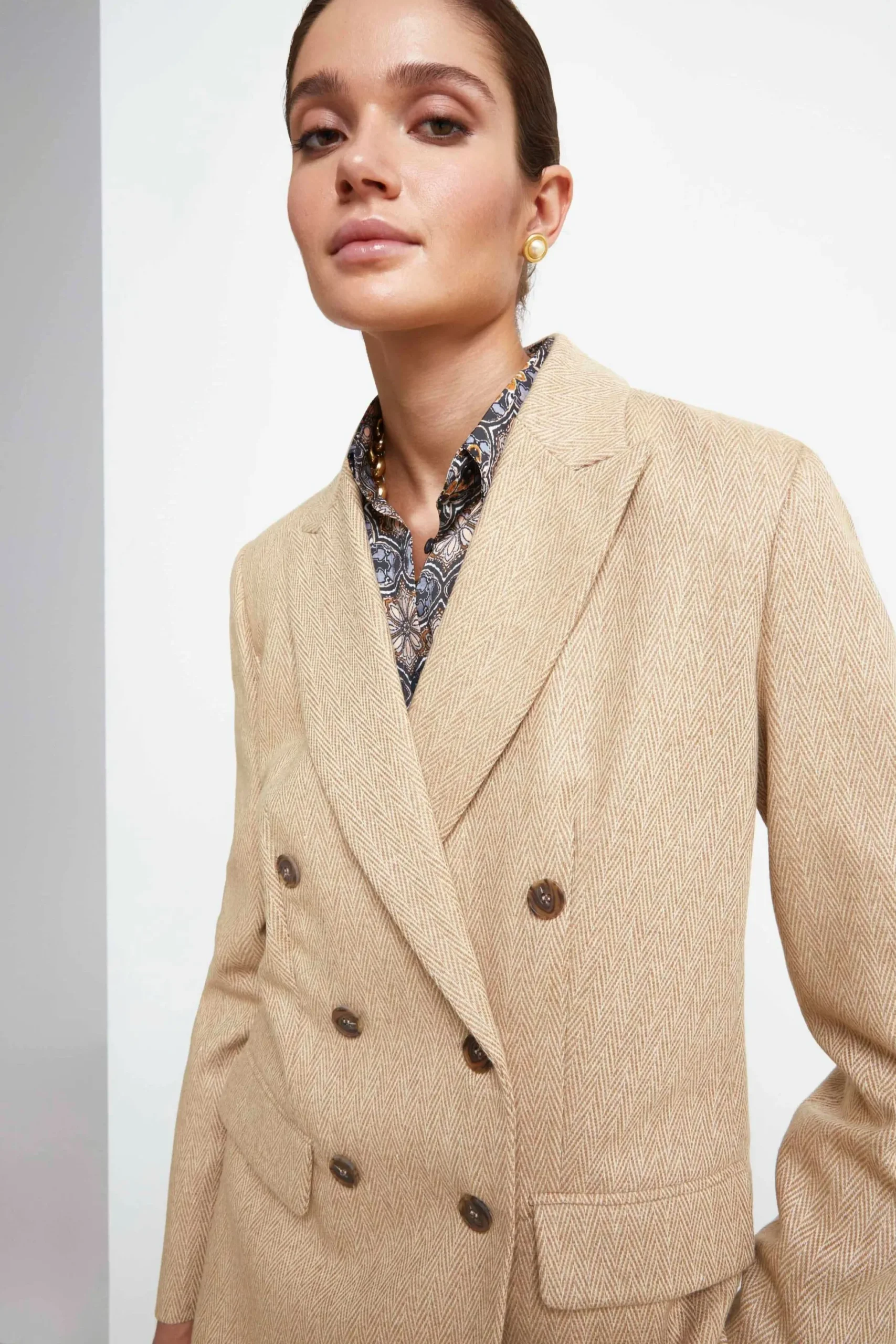 Giacca Over Doppiopetto in Lana - BEIGE SPIGATO