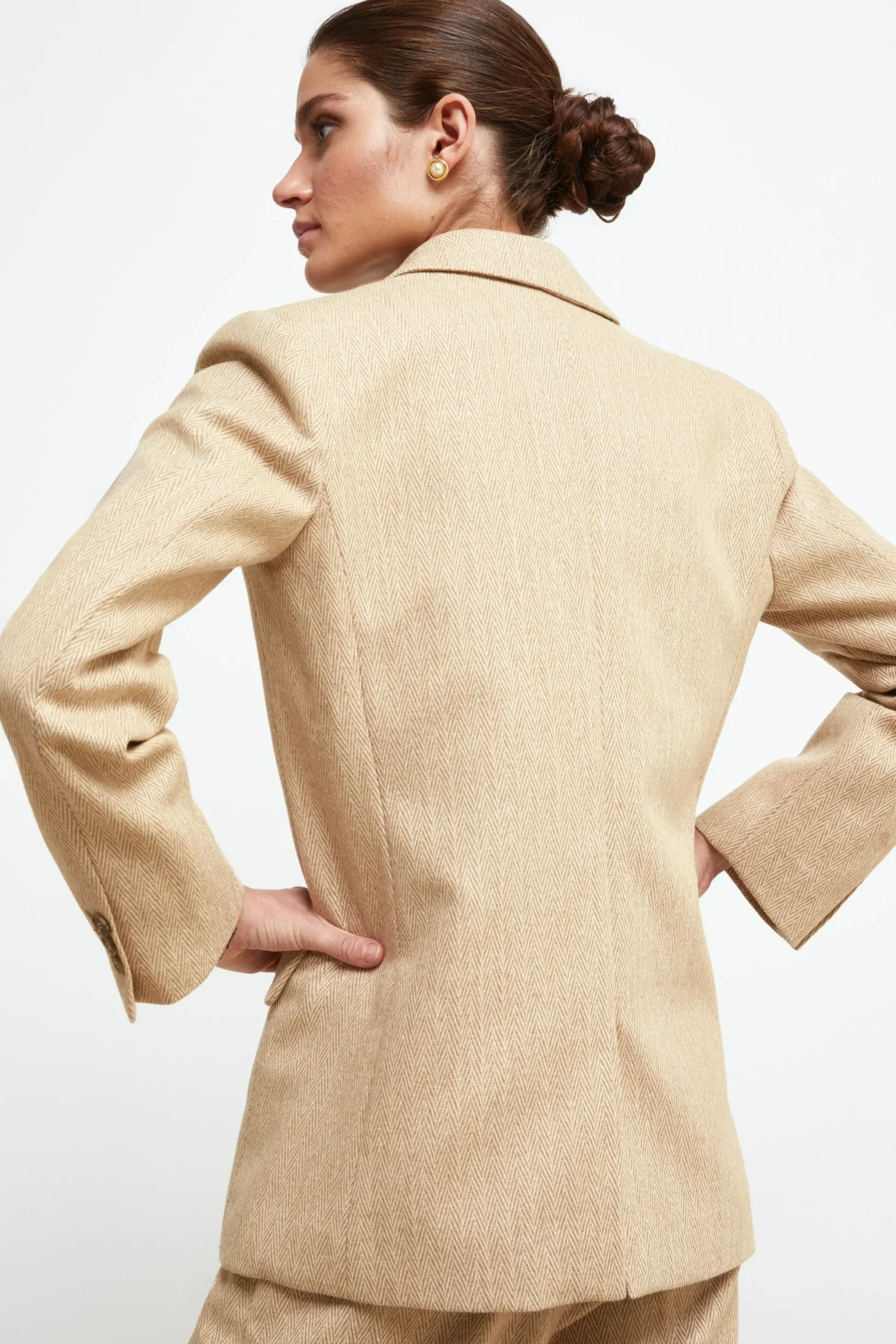 Giacca Over Doppiopetto in Lana - BEIGE SPIGATO