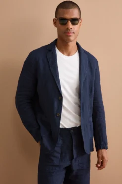 Giacca Regular Fit Sfoderata in Lino - BLU