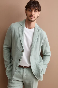 Giacca Regular Fit Sfoderata in Lino - VERDE