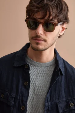 Giacca Sahariana in Lino con Tasche - BLU