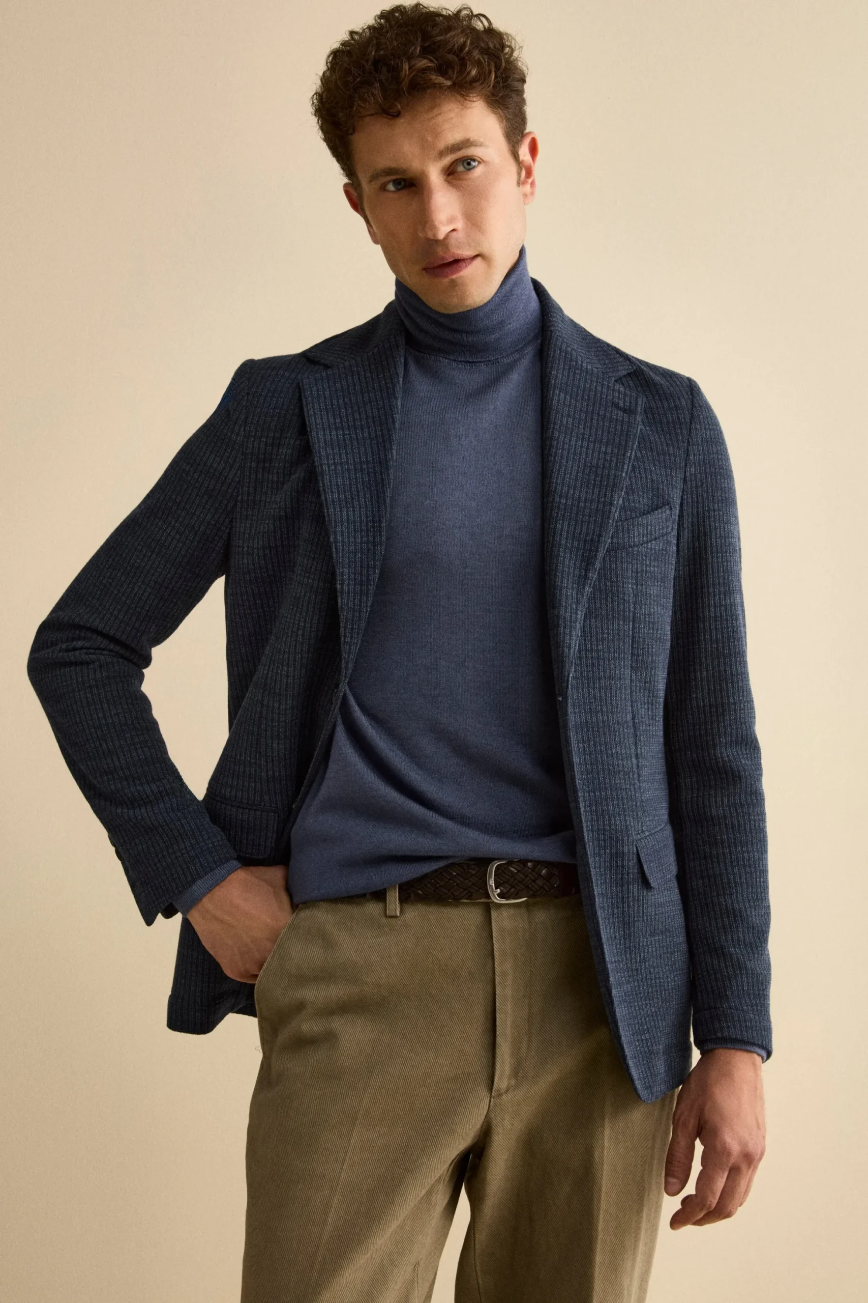 Giacca Sfoderata Slim Fit in Misto Cotone - BLU