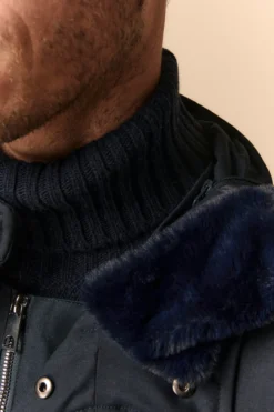Giaccone Imbottito con Collo in Pelliccia - BLU