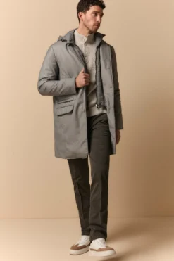 Giaccone lungo con Cappuccio Removibile - GRIGIO SCURO