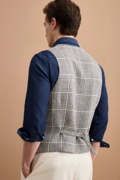 Gilet Check Foderato in Misto Lana Vergine e Lino - NERO QUADRI