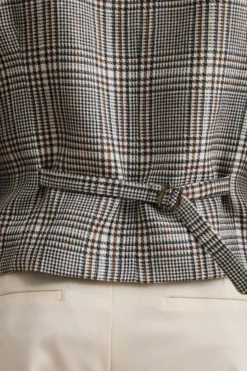 Gilet Check Foderato in Misto Lana Vergine e Lino - NERO QUADRI