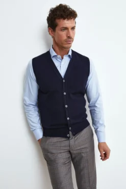 Gilet con Bottoni in Lana merino - BLU