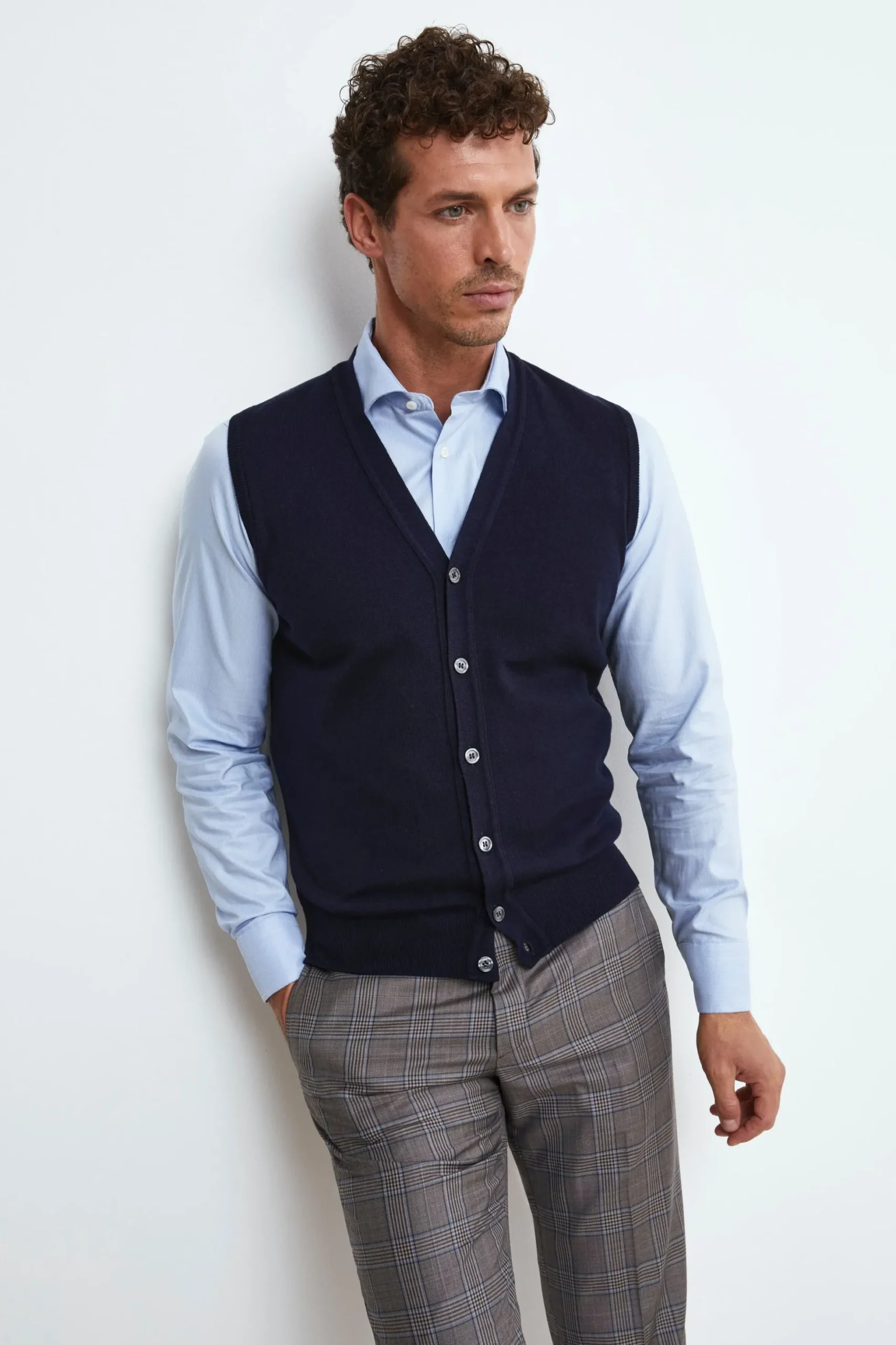 Gilet con Bottoni in Lana merino - BLU