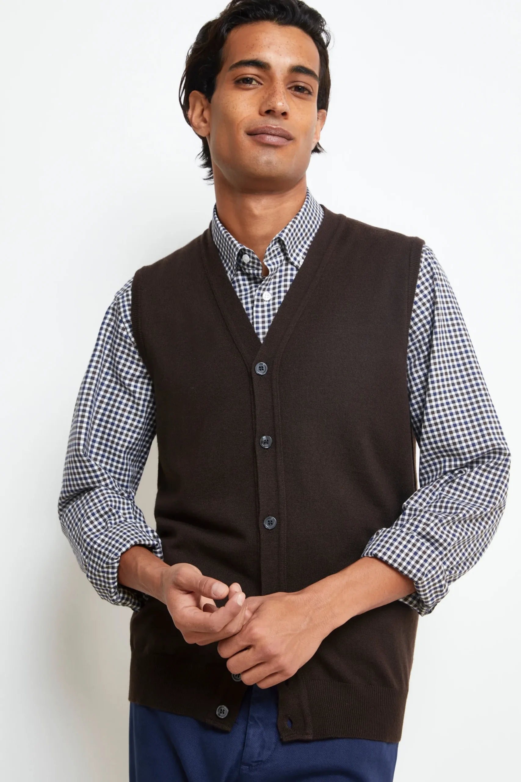 Gilet con Bottoni in Lana merino - CUOIO