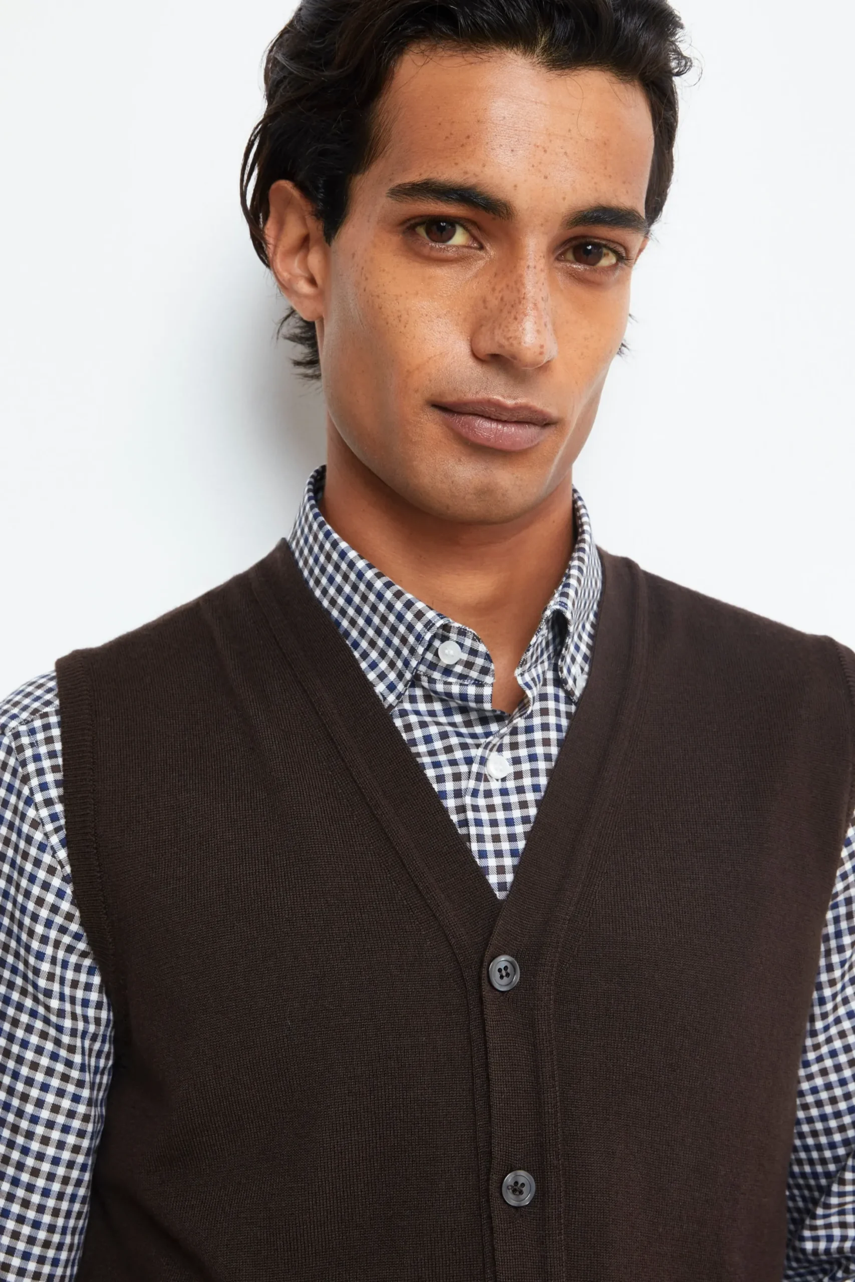 Gilet con Bottoni in Lana merino - CUOIO