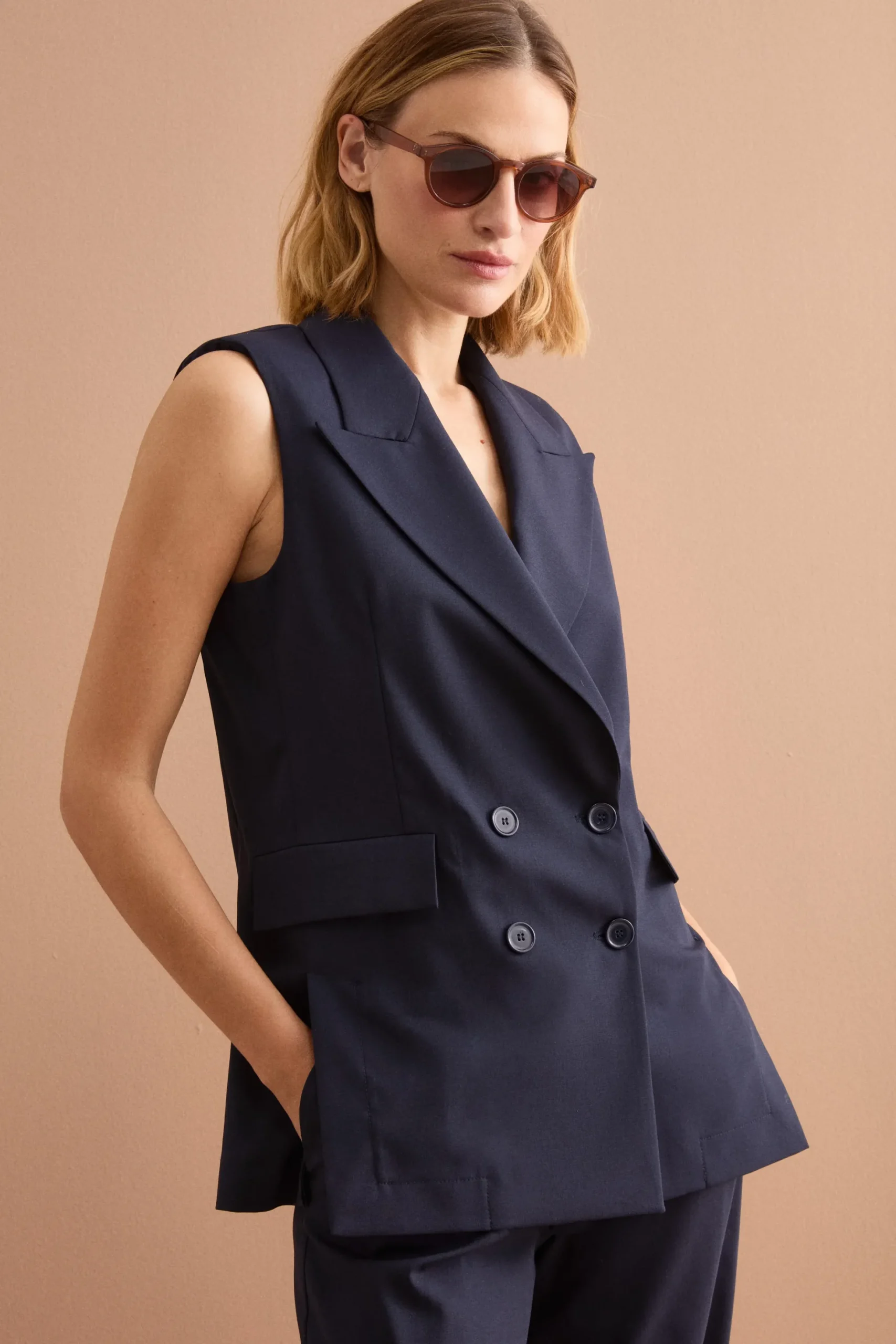 Gilet Doppiopetto da Cerimonia in Lana Vergine - BLU