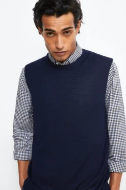 Gilet Girocollo in Lana Merino - BLU