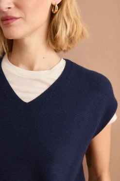 Gilet Links con Scollo a V in Cotone - NAVY