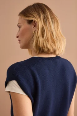 Gilet Links con Scollo a V in Cotone - NAVY