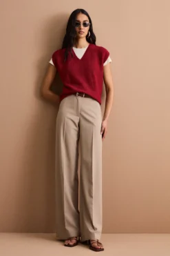 Gilet Links con Scollo a V in Cotone - BORDEAUX CHIARO