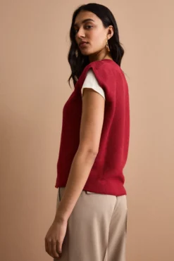 Gilet Links con Scollo a V in Cotone - BORDEAUX CHIARO