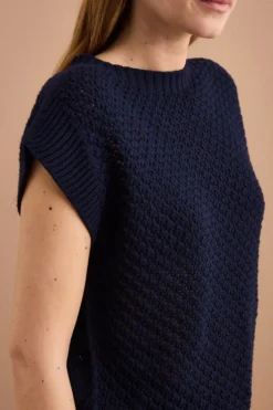 Gilet Over Traforato con Scollo Barchetta - NAVY