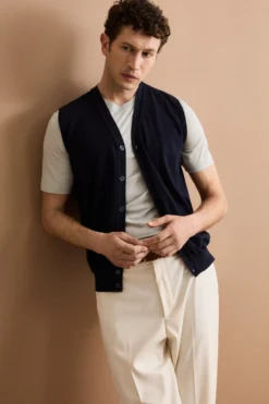 Gilet Scollo a V con Bottoni in Cotone - BLU
