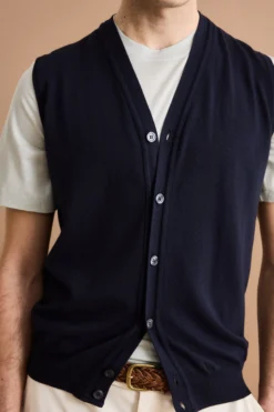 Gilet Scollo a V con Bottoni in Cotone - BLU