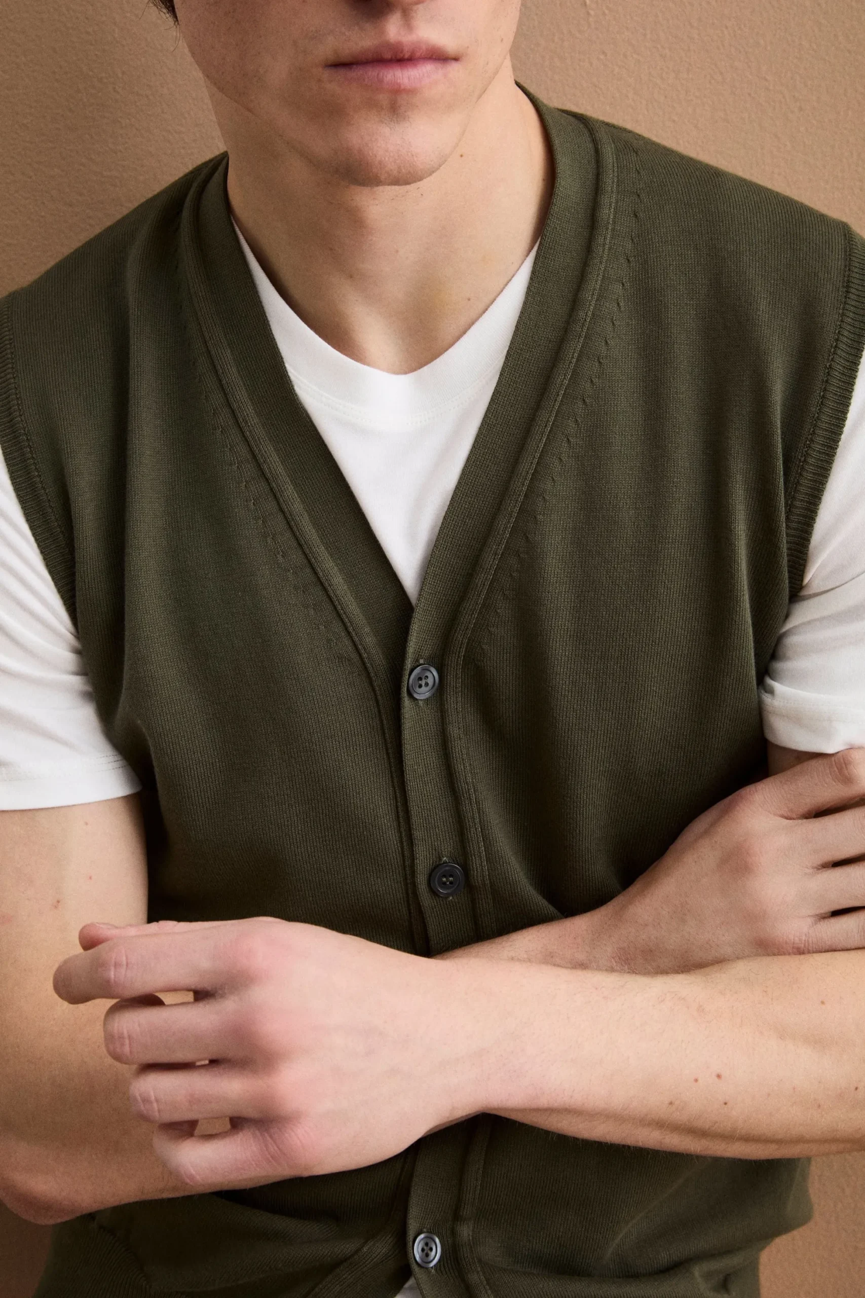 Gilet Scollo a V con Bottoni in Cotone - MUSCHIO