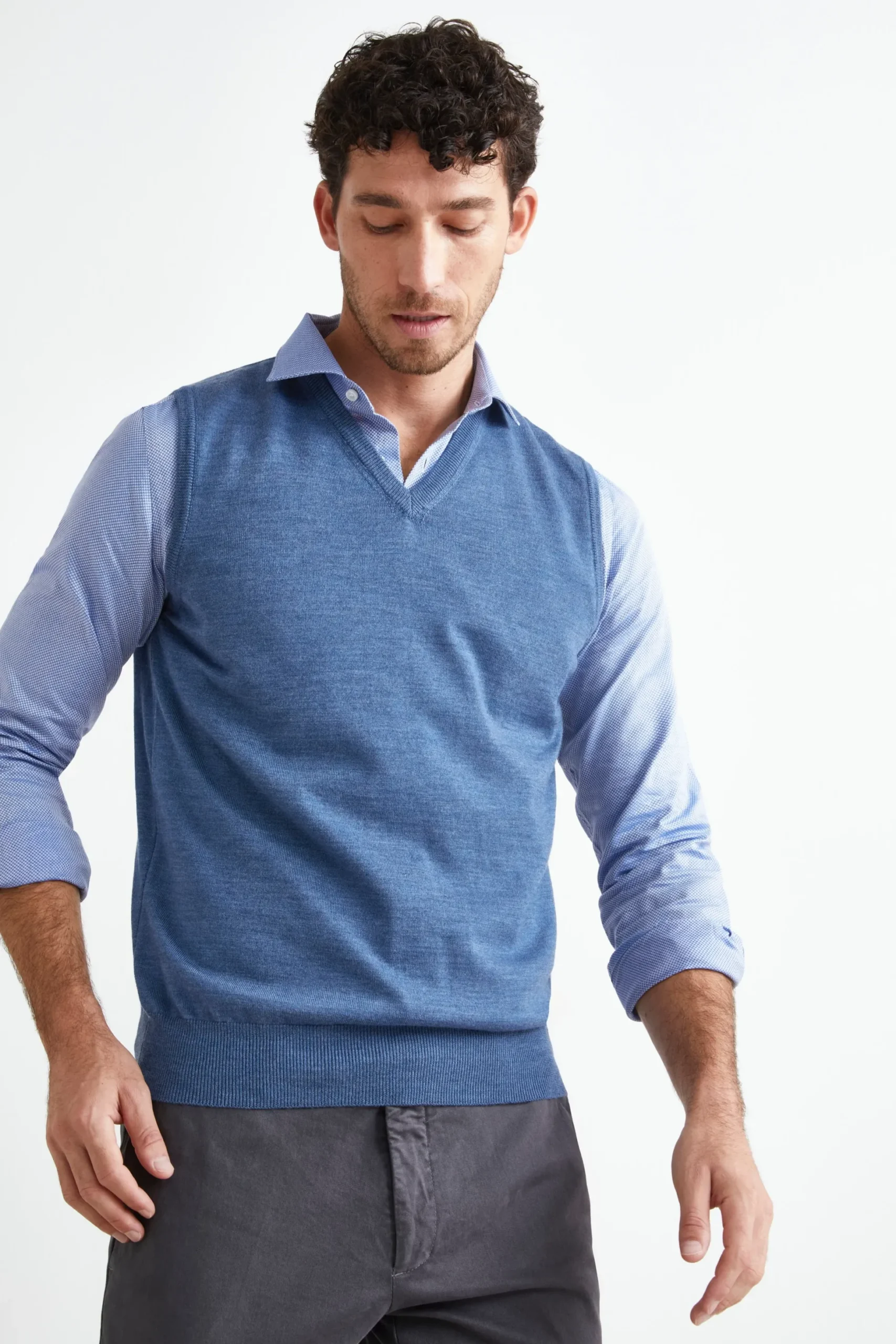 Gilet Scollo a V in Lana Merino - JEANS