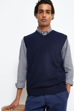 Gilet Scollo a V in Lana Merino - BLU