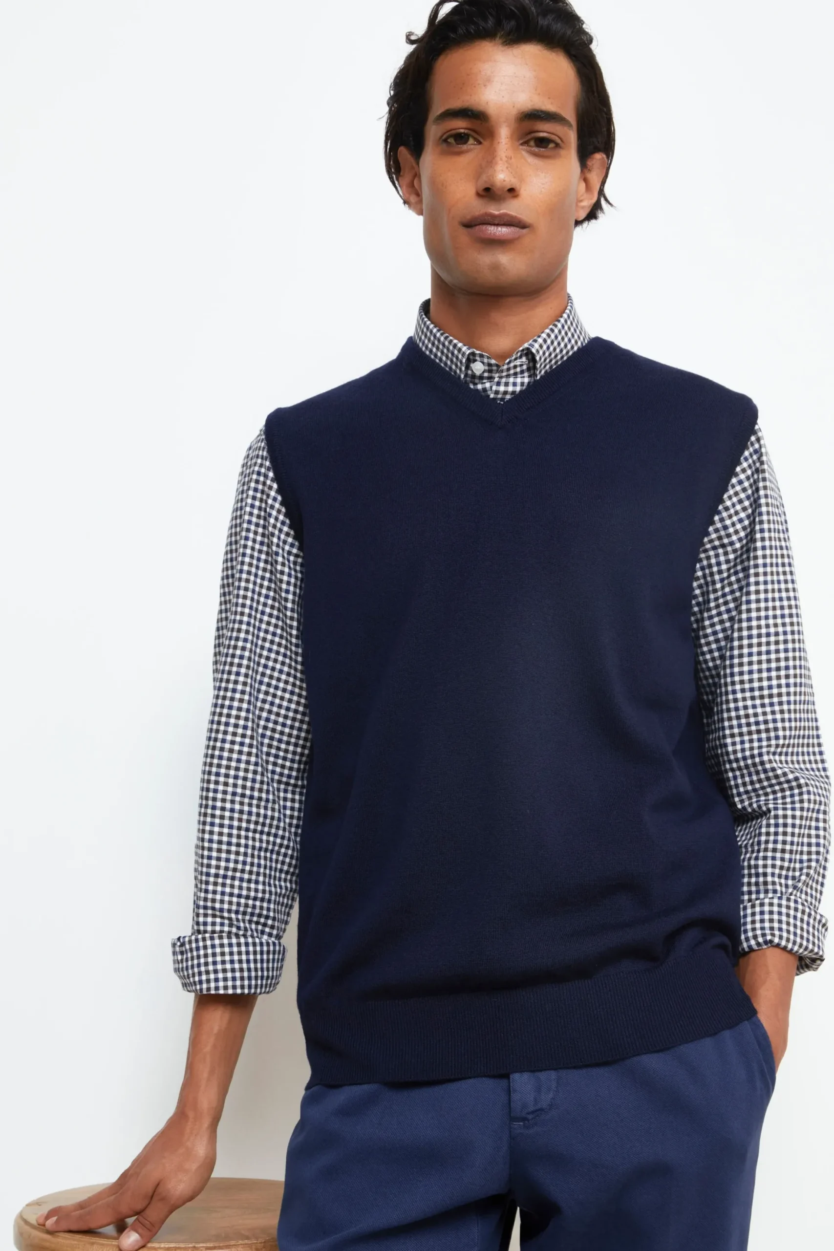 Gilet Scollo a V in Lana Merino - BLU