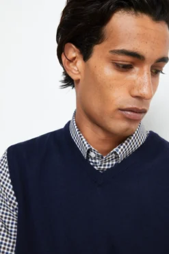 Gilet Scollo a V in Lana Merino - BLU