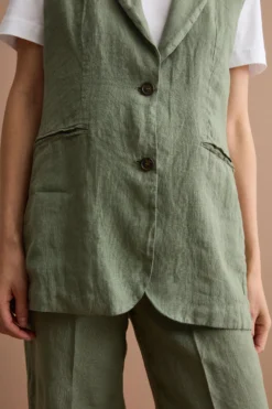 Gilet Sfoderato in Lino con Revers Classico - VERDE MILITARE