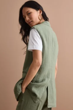 Gilet Sfoderato in Lino con Revers Classico - VERDE MILITARE