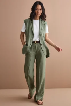 Gilet Sfoderato in Lino con Revers Classico - VERDE MILITARE