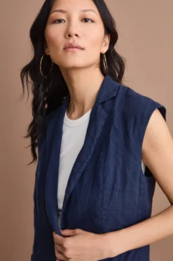 Gilet Sfoderato in Lino con Revers Classico - NAVY
