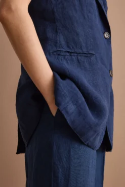Gilet Sfoderato in Lino con Revers Classico - NAVY
