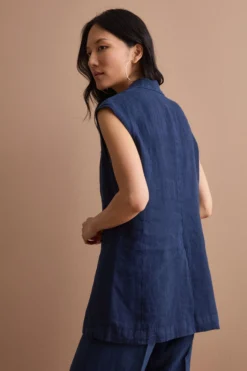 Gilet Sfoderato in Lino con Revers Classico - NAVY