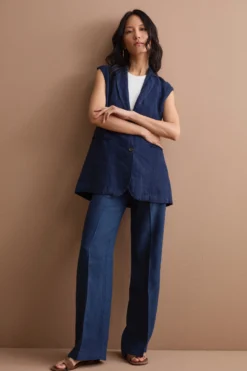Gilet Sfoderato in Lino con Revers Classico - NAVY