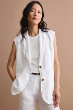 Gilet Sfoderato in Lino con Revers Classico - BIANCO