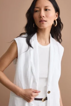 Gilet Sfoderato in Lino con Revers Classico - BIANCO