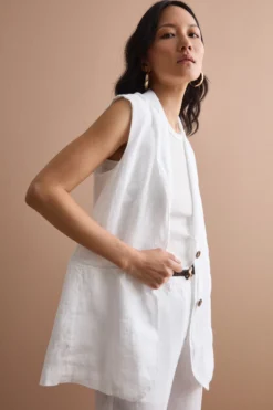 Gilet Sfoderato in Lino con Revers Classico - BIANCO