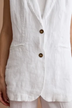 Gilet Sfoderato in Lino con Revers Classico - BIANCO