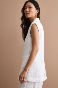 Gilet Sfoderato in Lino con Revers Classico - BIANCO