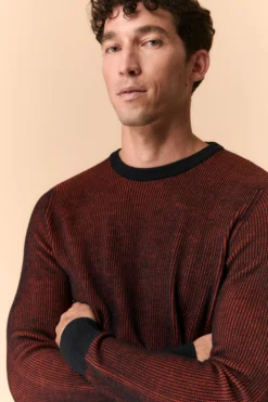Girocollo Bicolore in Lana Merino Extrafine - BLU/ARANCIO