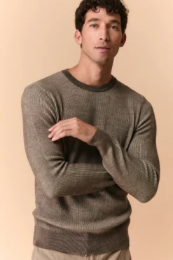 Girocollo Bicolore in Lana Merino Extrafine - PANNA/TORTORA